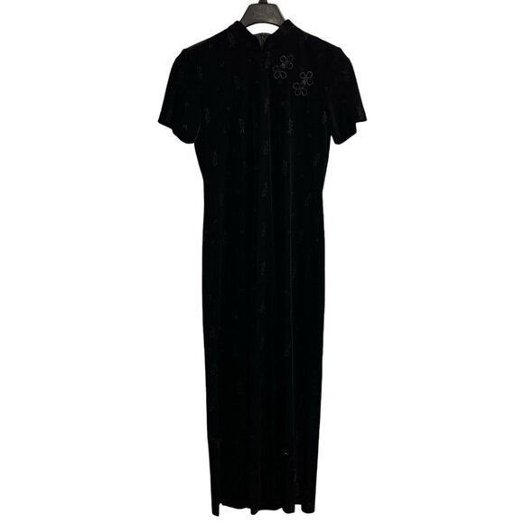Vintage Molly Malloy Y2K Dress Women 8 Black Velvet Maxi Asian Floral Fairy Goth - Picture 1 of 12